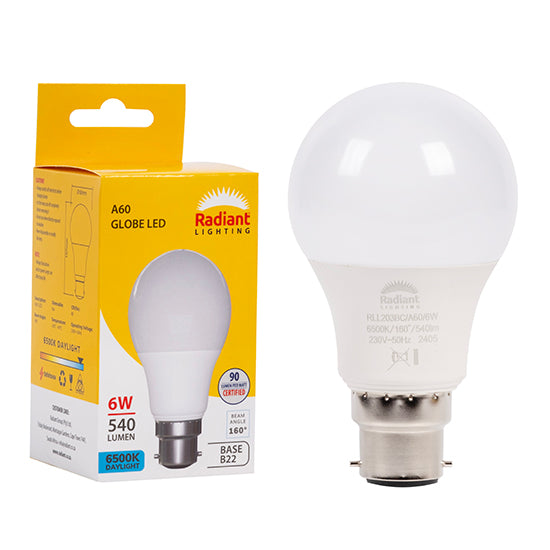 Radiant Lamp A60 LED 6w B22 6500K Daylight -