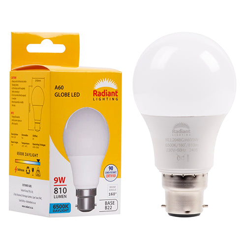 Radiant Lamp A60 LED 9w B22 6500K Daylight -