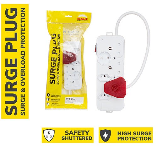 Radiant Multi-Plug 6 Way With Surge Overload Protection -