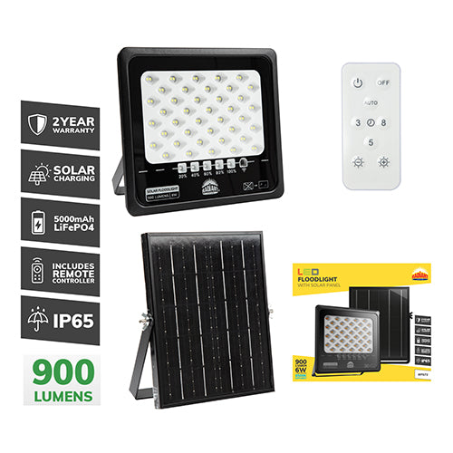Radiant Solar Floodlight & Remote LED 900Lm 6500K -