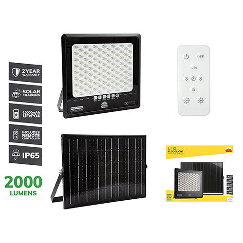 Radiant Solar Floodlight & Remote LED 2000Lm 6500K -