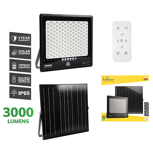 Radiant Solar Floodlight & Remote LED 3000Lm 6500K -