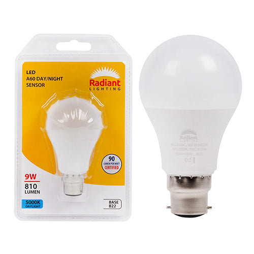 Radiant Lamp A60 LED Sensor Day Night 9w B22 5000K 810L Daylight -