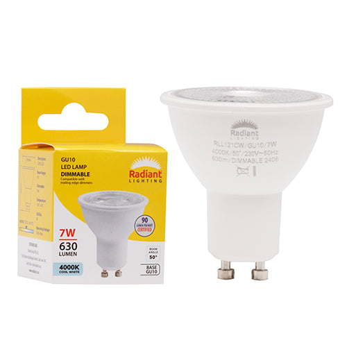 Radiant Lamp LED GU10 7w 4000K Clear Lens DImmable CW -