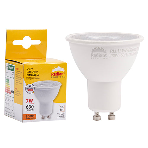 Radiant Lamp LED GU10 7w 3000K Clear Lens DImmable WW -