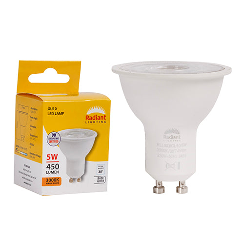 Radiant Lamp LED GU10 5w 3000K Clear Lens Non DImmable -
