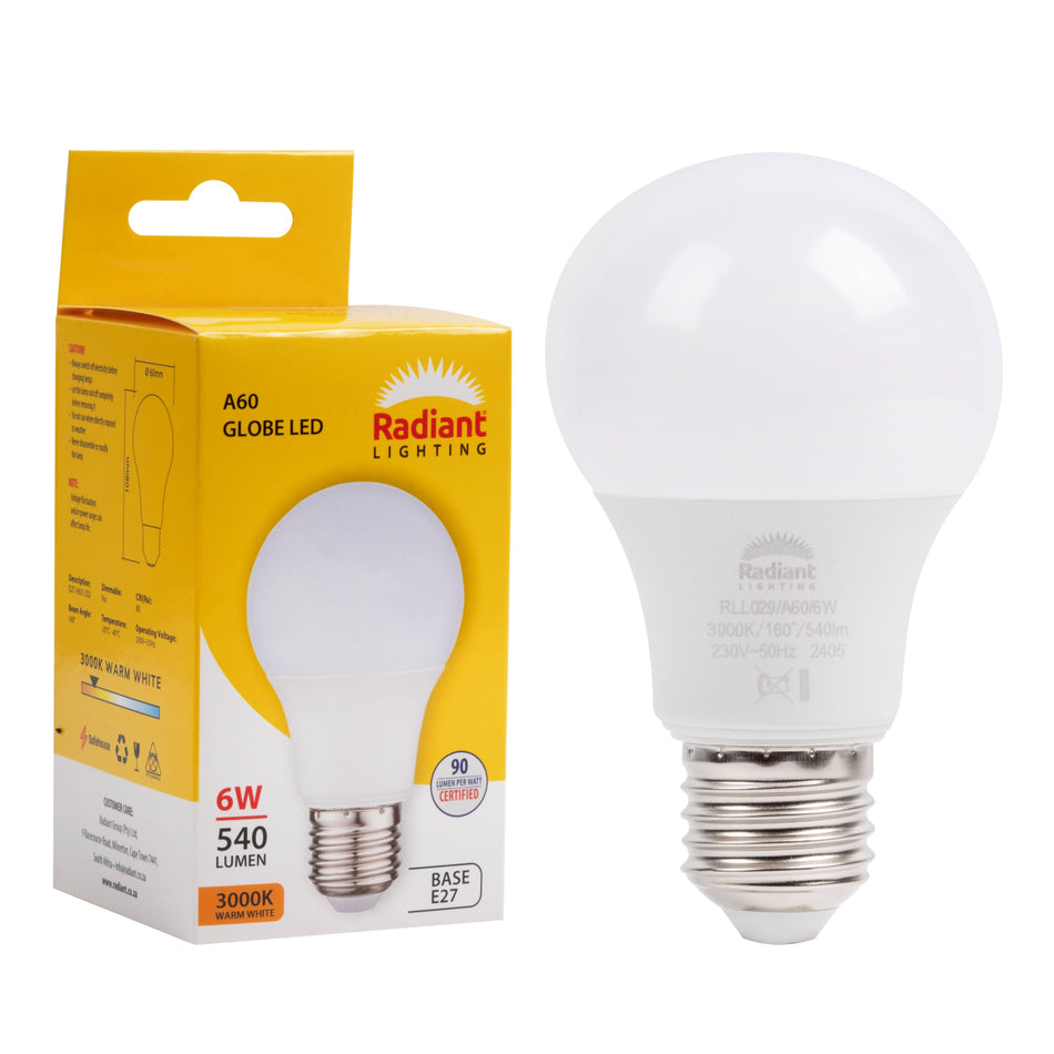 Radiant  Led A60 6W E27 3000K 105LM