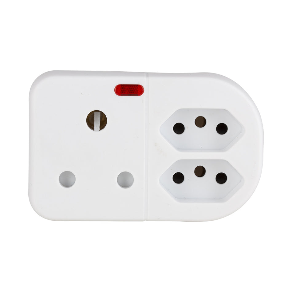 Eurolux Adaptor 1 x 16A, 2 x New Euro ZA With Indic Light -