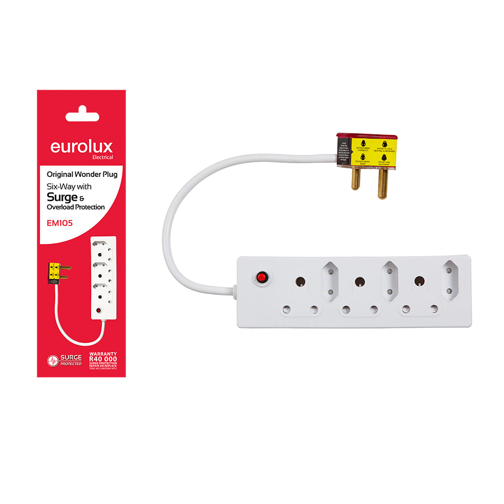 Eurolux Multi-Plug 6 Way With Surge & Overload Protection -