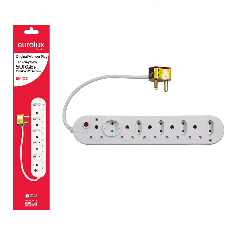Eurolux Multi-Plug 10 Way With Surge & Overload Protection -
