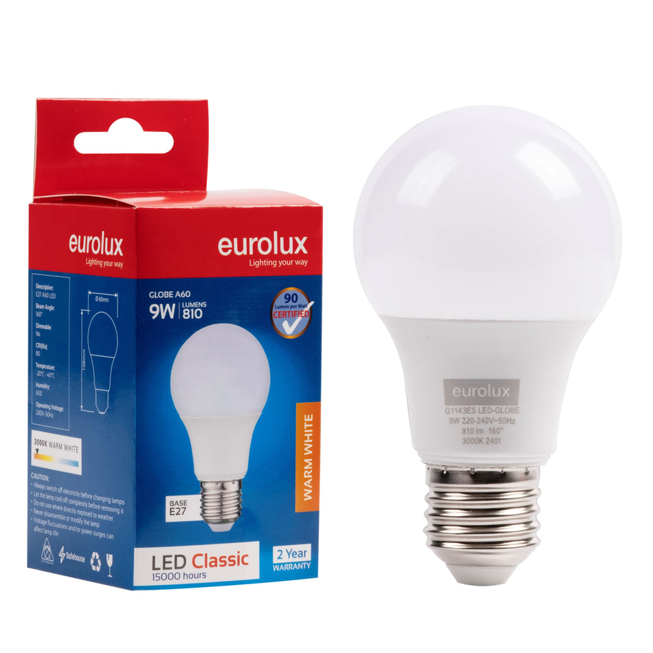 Eurolux Led A60 Classic 9W E27 3000K 105LM