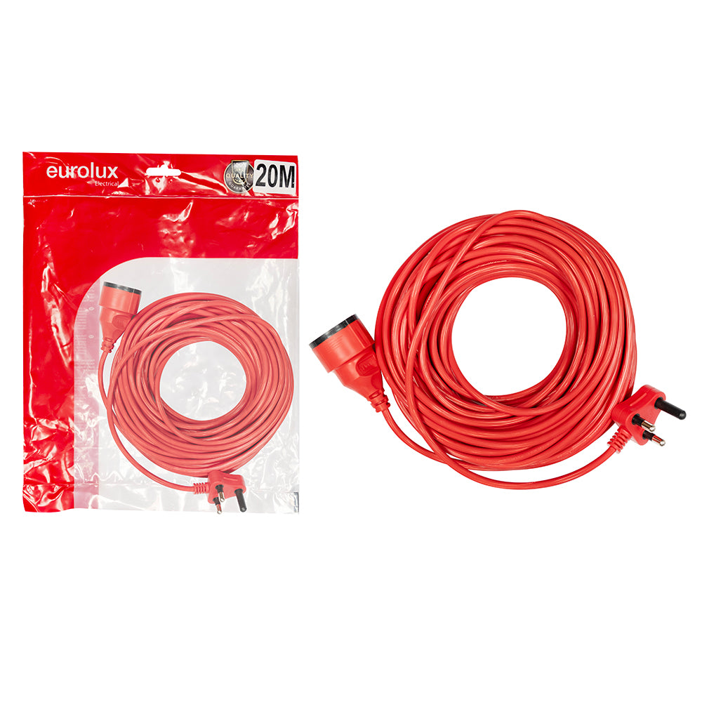 Eurolux Lawnmower Extension Cord Red Schuko 1.0mm 20 Meter 10Amp -