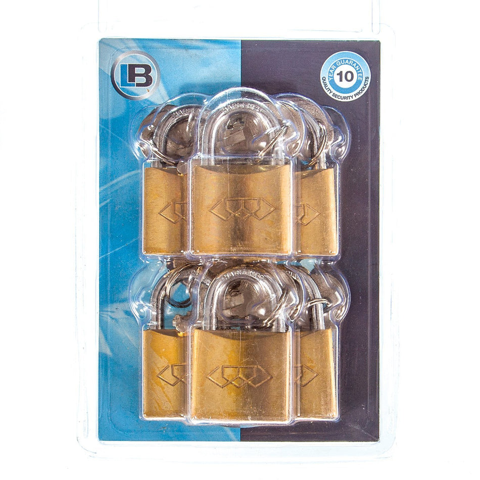 LB Padlock dbl keyed brass six 25mm 1'S