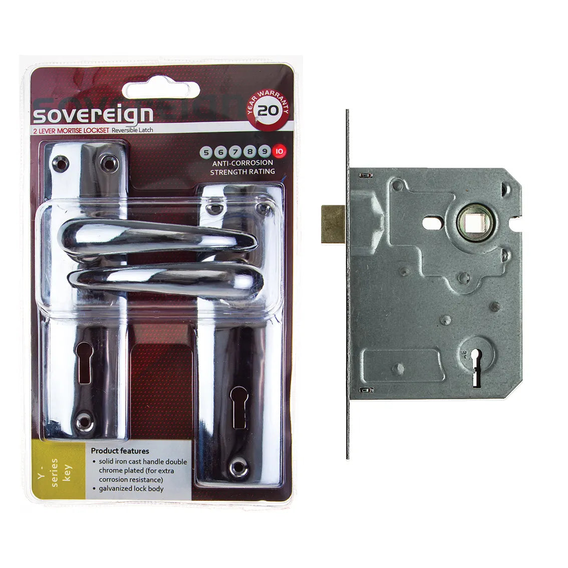 L&B Lockset Sovereign SABS Chrome Plated 2 Lever