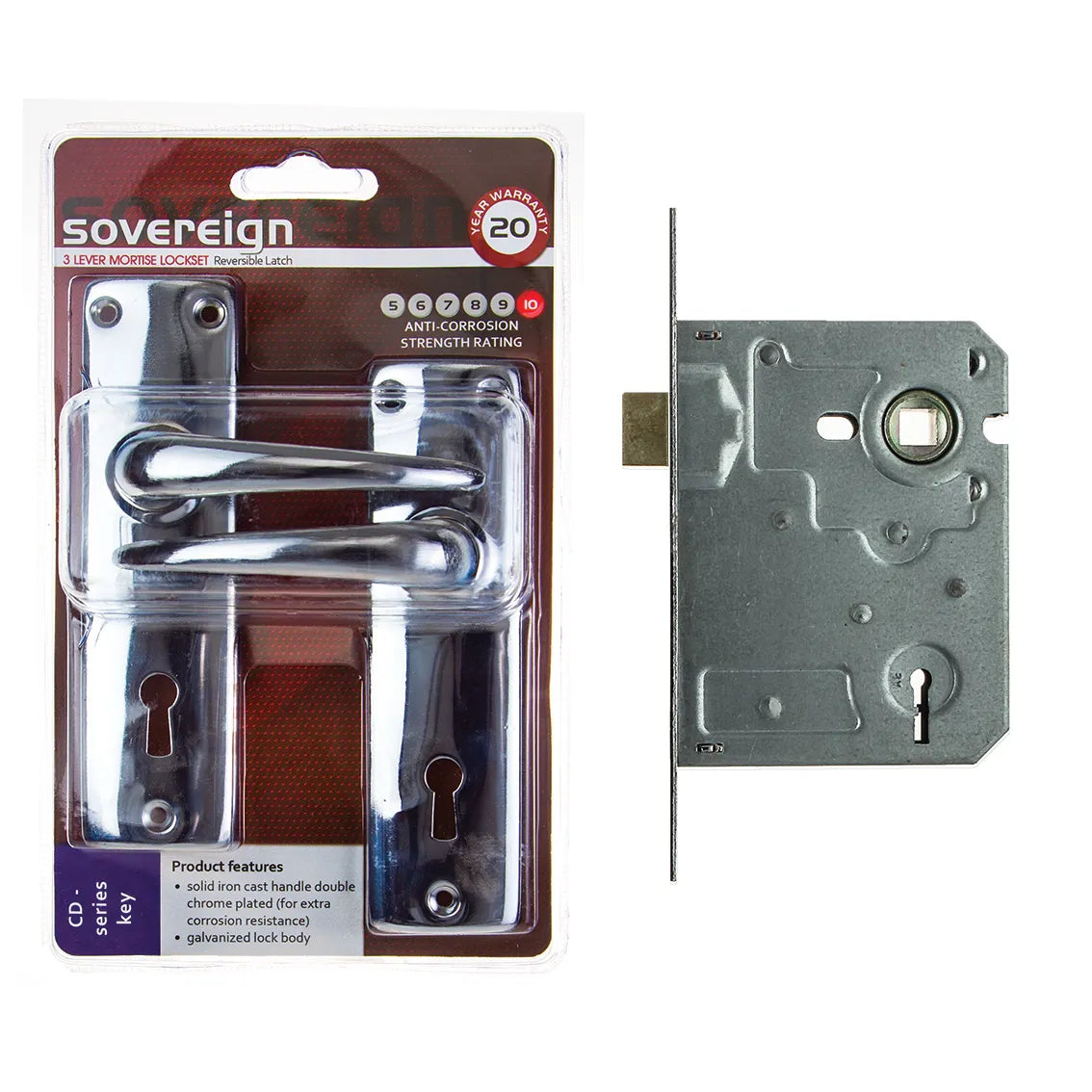 L&B Lockset Sovereign SABS Chrome Plated 3 Lever