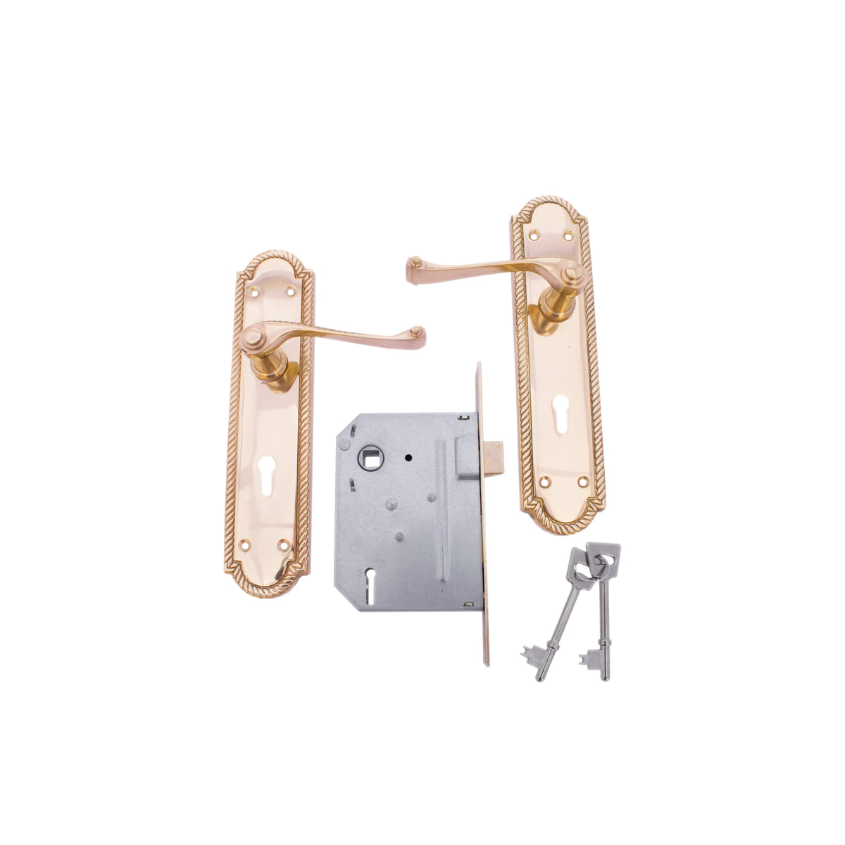 L&B Lockset Georgian Brass Plated Scroll 3Lever 8"