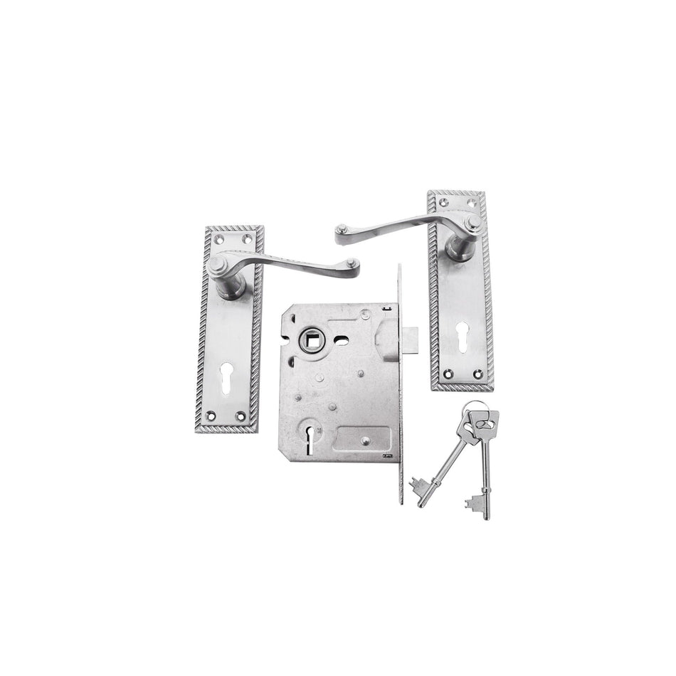 L&B Lockset Georgian Satin Nickel Plated Scroll 3Lever