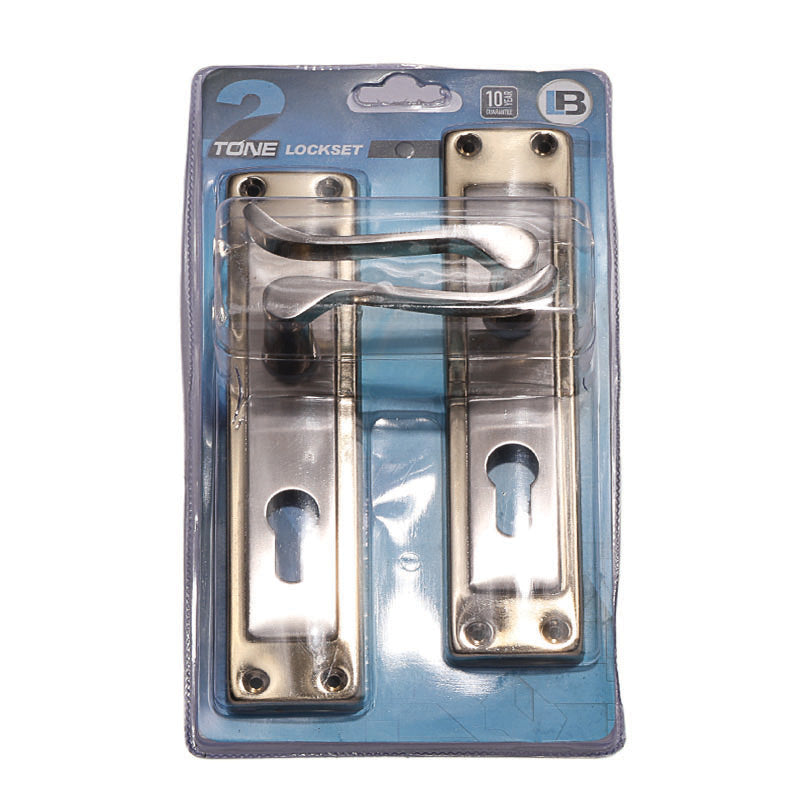 L&B Lockset Cylinder Brass Plated/Satin Nickel 2Tone 8" Scroll