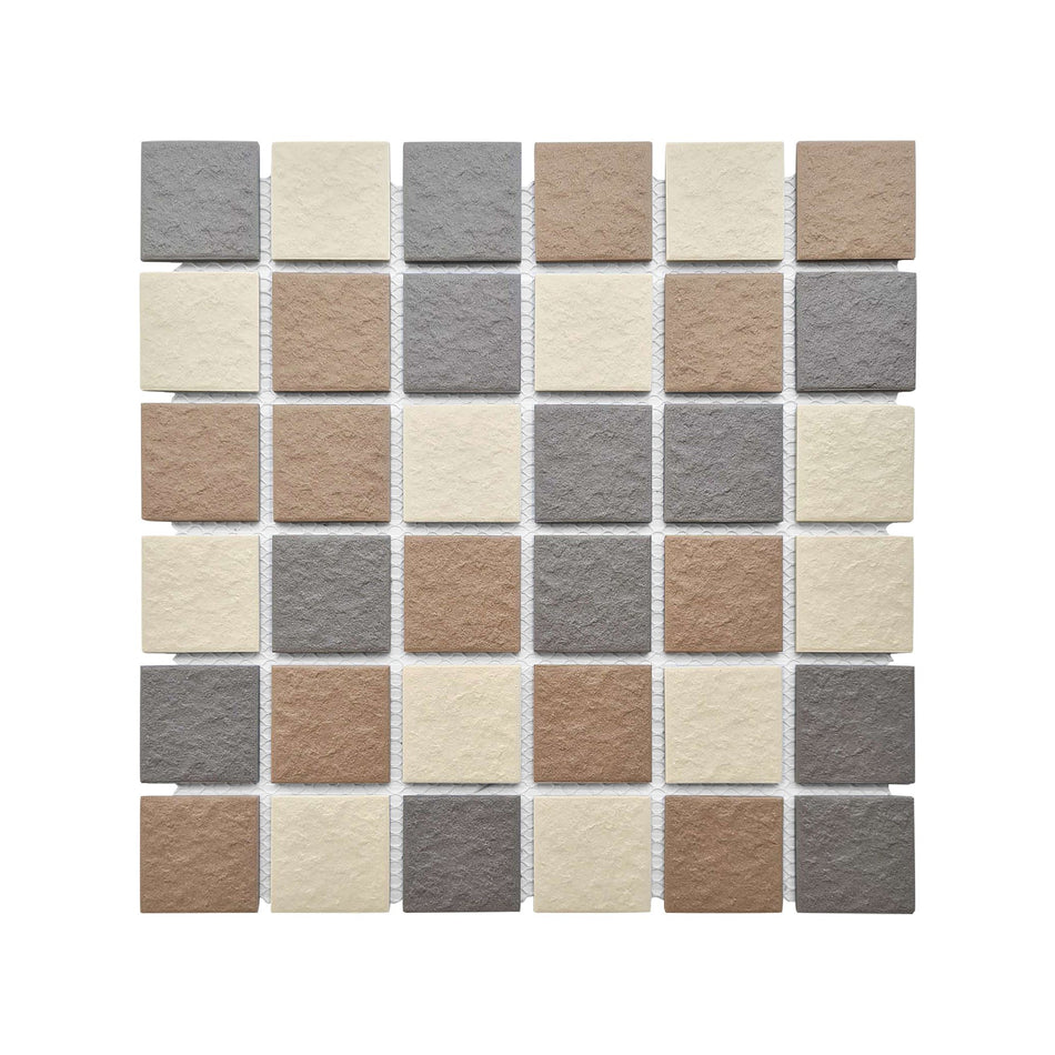 Falcon Mosaic Tile Porcelain Grey & Brown Mix 45mm
