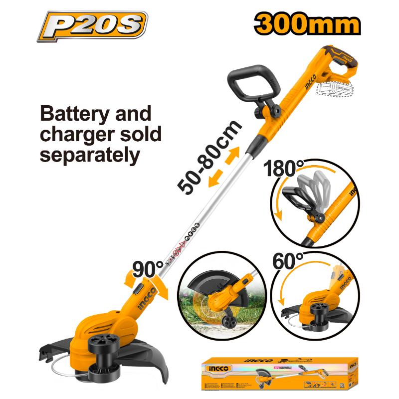Ing-co Cordless 20V Lithium-Ion Grass Trimmer 8200rpm