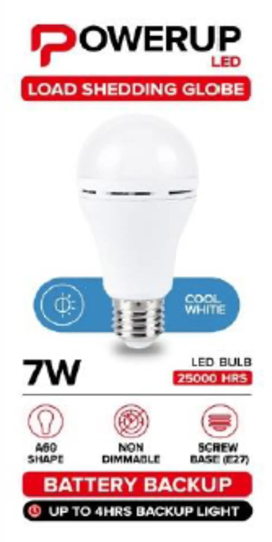 Lamp LED A60 Battery Back-up 7w E27 Cool White -