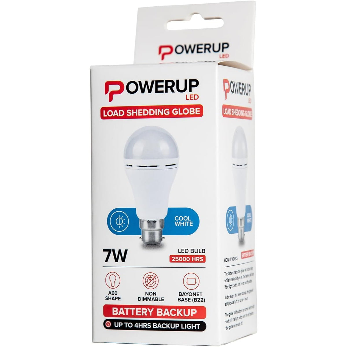 Lamp Led A60 Battery Back-up 7w B22 Cool White -