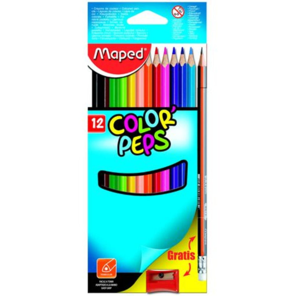 Maped Color pencils with Free sharpner & pencil - 12s
