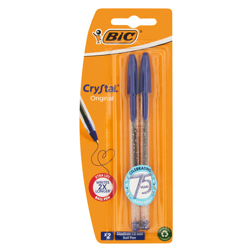 Bic Pens Crystal Ball Medium Blue 2'S -