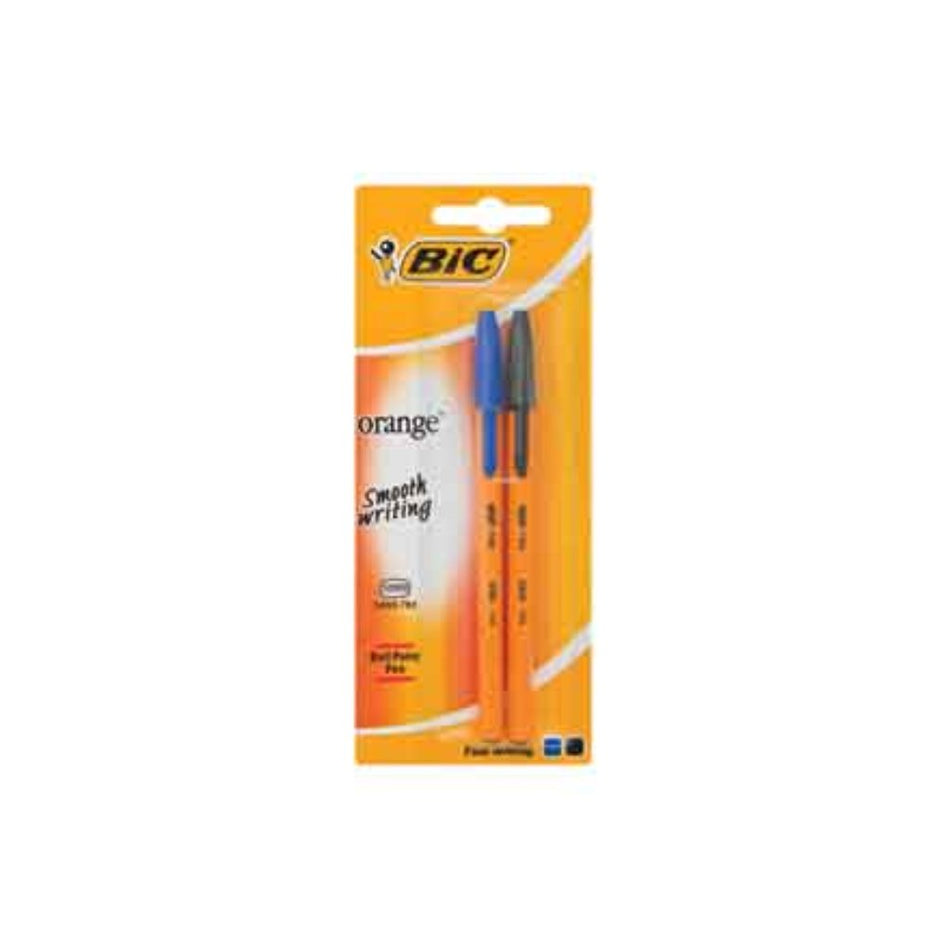 Bic Pens Orange Blue/Black Ball Point Fine 2'S