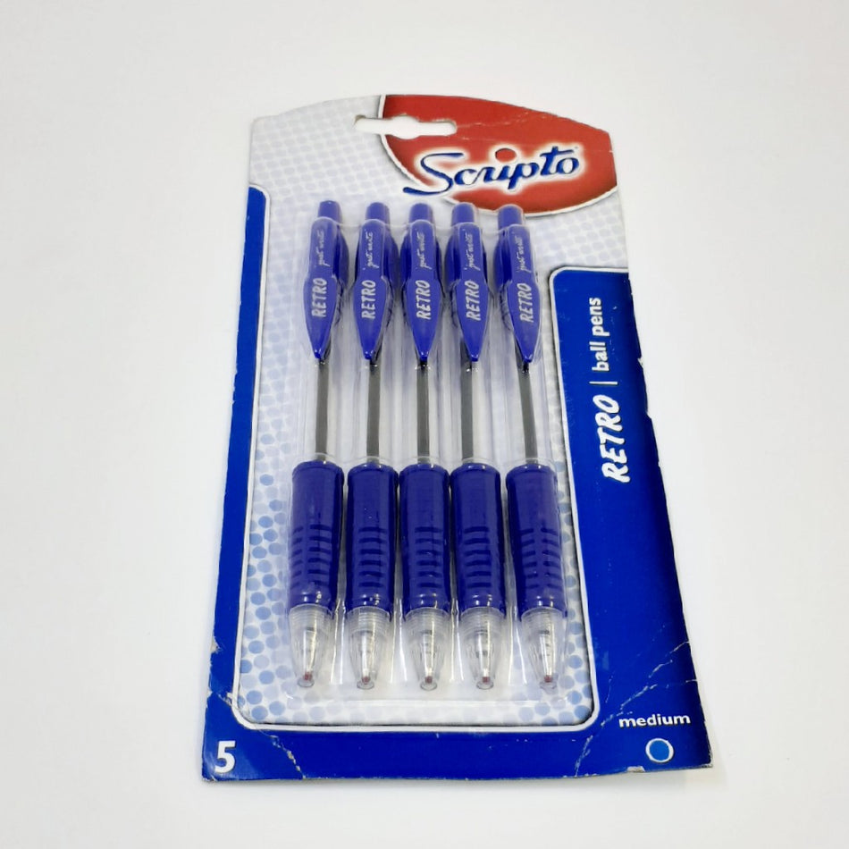 Scripto Retro Ball Pen Blue 5'S -