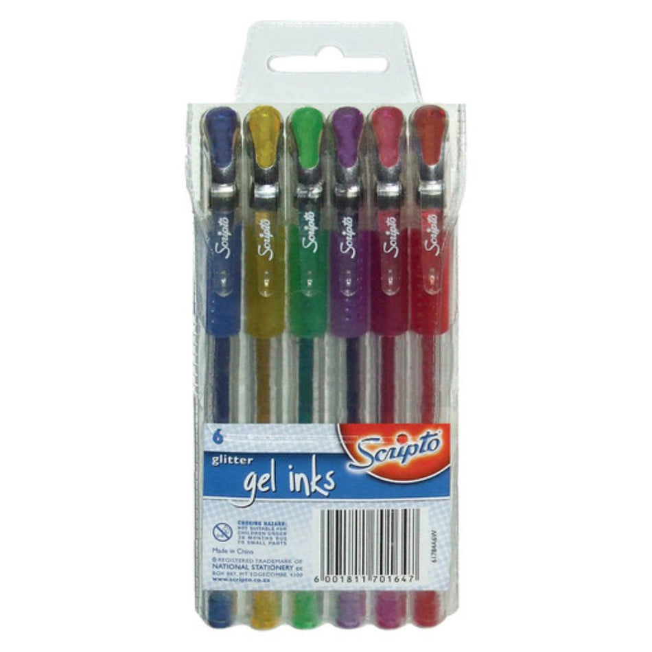 Scripto Glitter Gel Inks Assorted 6'S