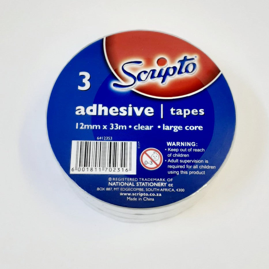 Scripto Adhesive 12MM X 33M Clear Tape 3'S