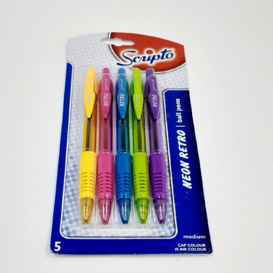 Scripto Neon Retro Ball Pen 5'S