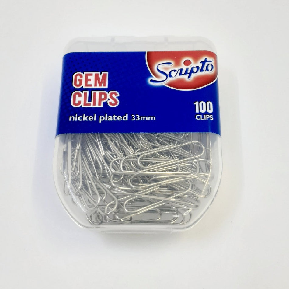 Scripto Gem Clips Nickel Plated 33MM 100'S
