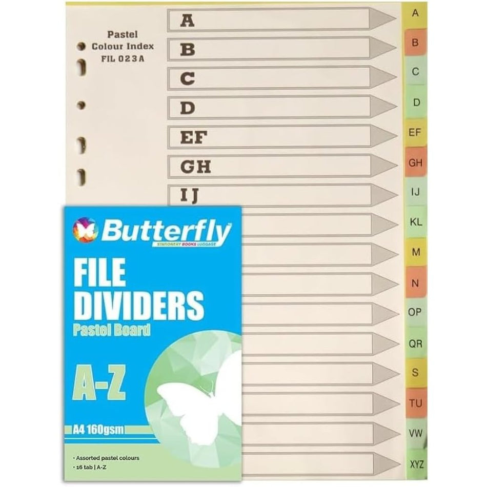 Butterfly A4 Pastel Board File Dividers A-Z