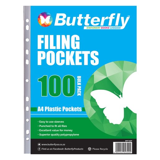 Butterfly A4 Plastic Sleeves Filing Pockets 100'S -