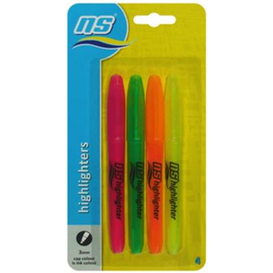 NS Pen Type Highlighter Assorted 4'S -