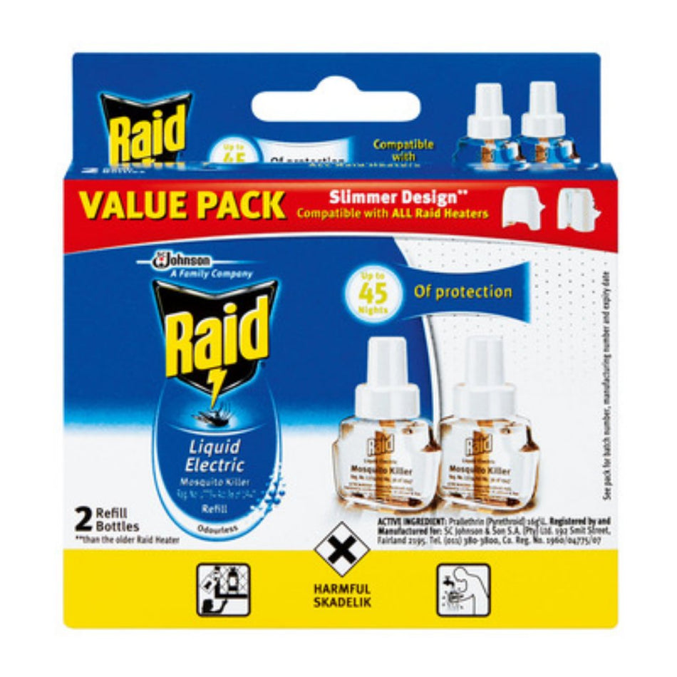Raid Odourless Liquid Electric Mosquito Killer Refill Bottles 2 x 33ML