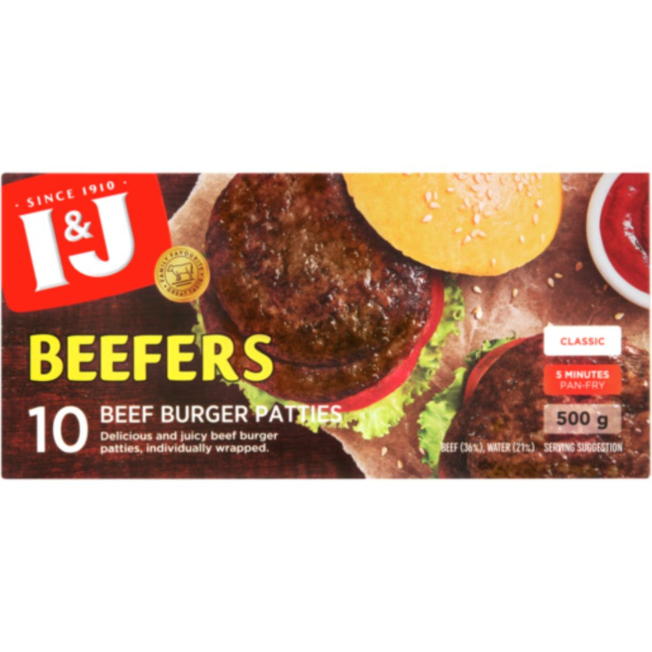 I&J Beefers Steak Burger Patties 500G