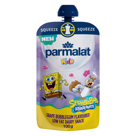 Parmalat Spongebob Squarepants Grape Bubblegum Low Fat Dairy Snack 100g