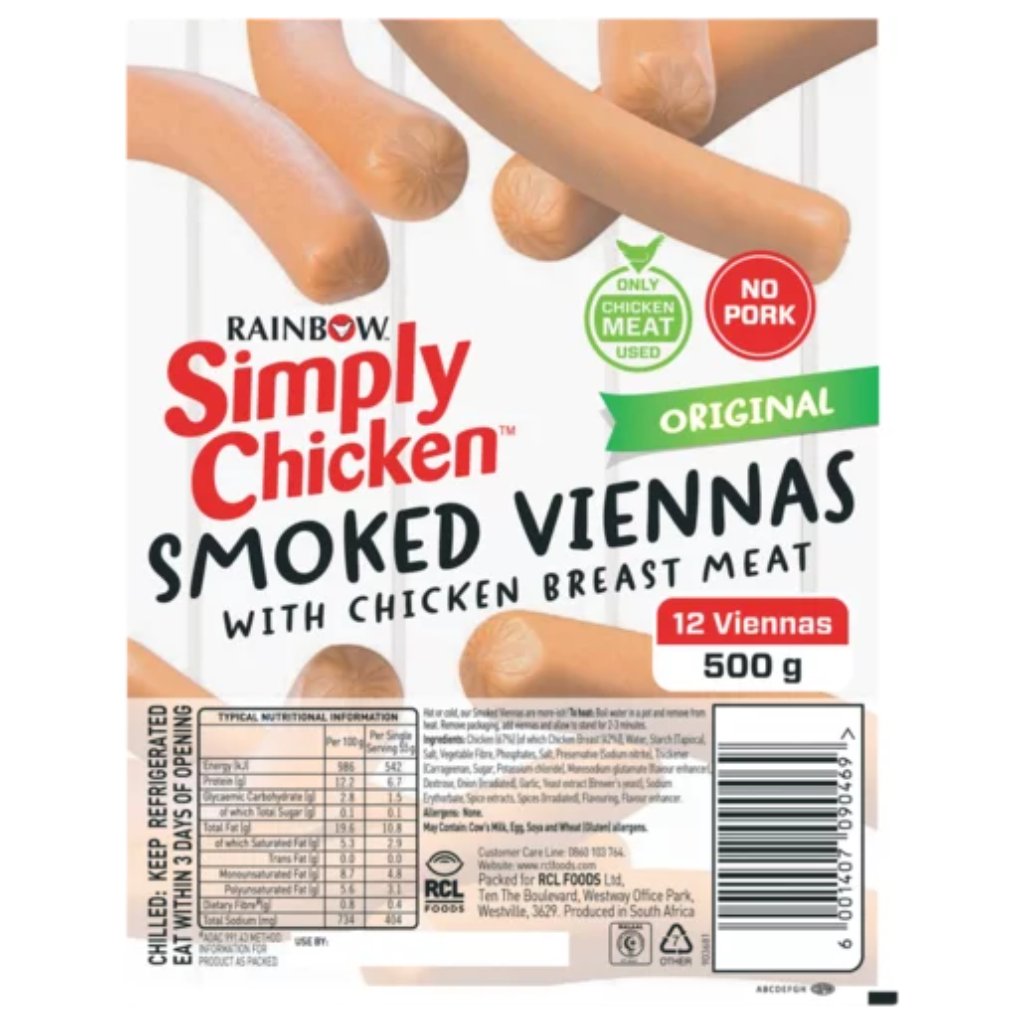 Rainbow Simply Chicken Original Viennas 500G -