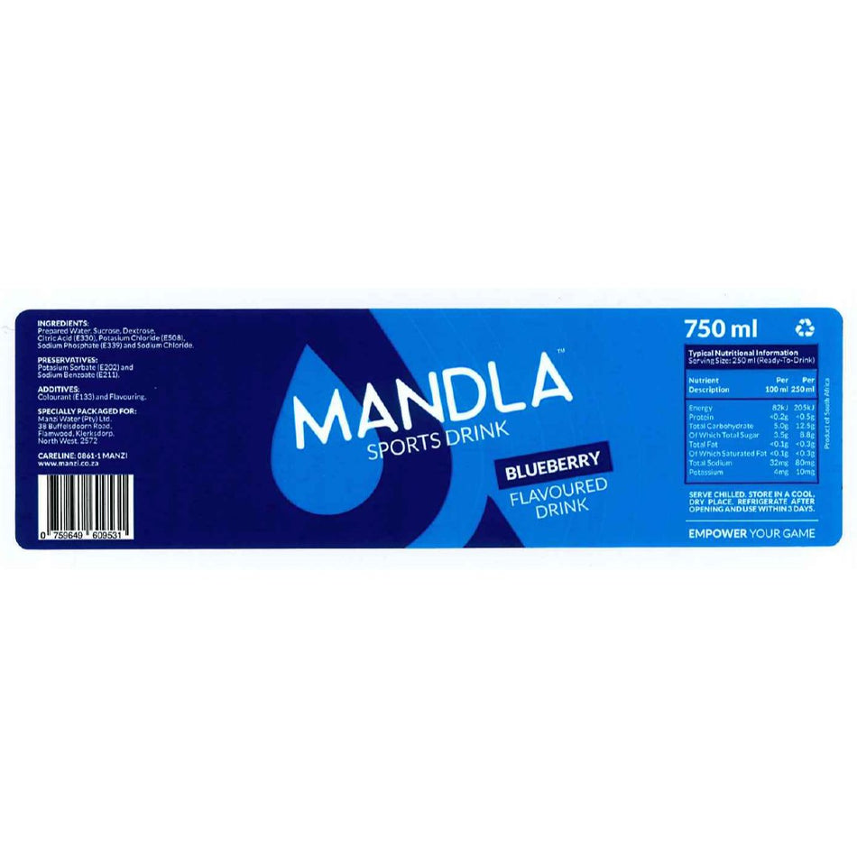 Manzi Mandla Sports Drink 750ML Blueberry