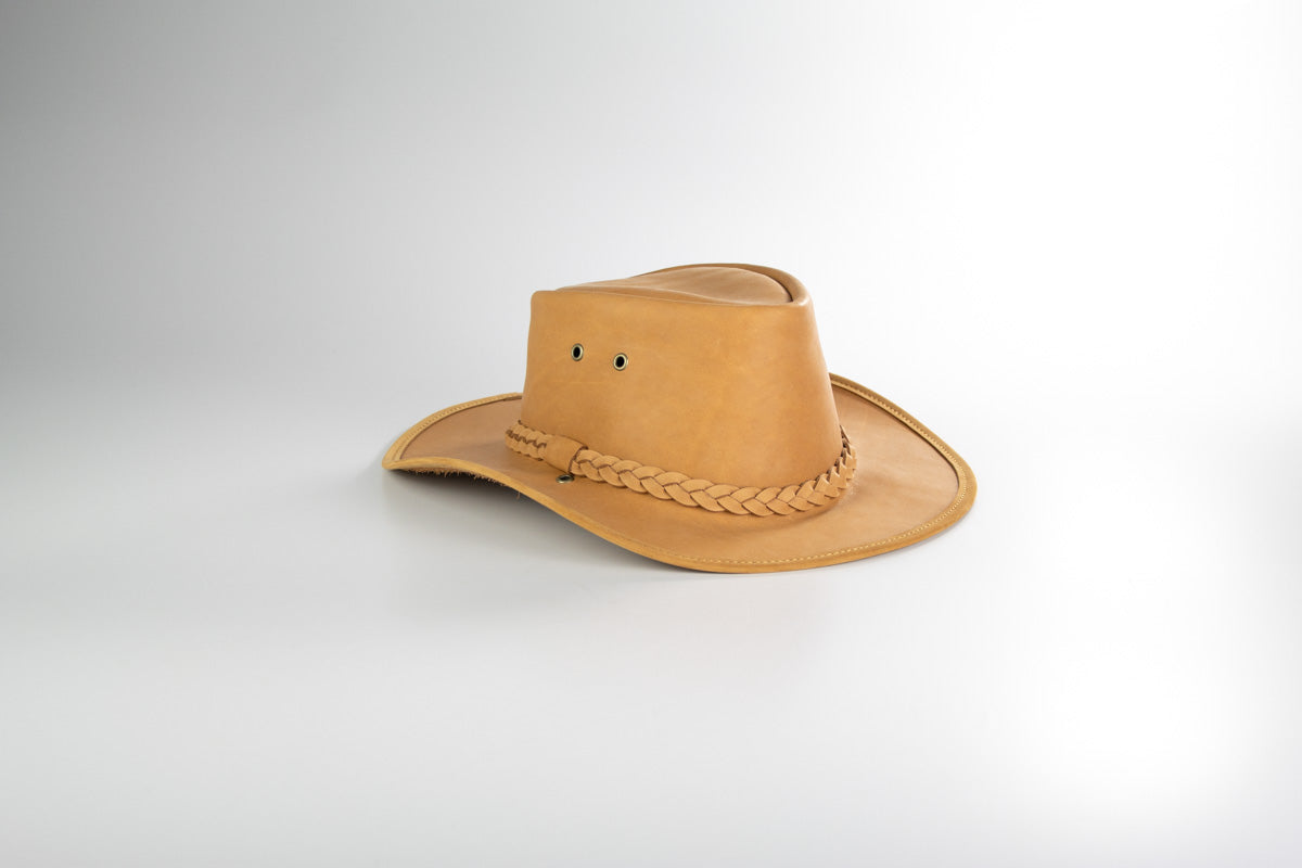 Full Leather Crushable Hat Tan Small