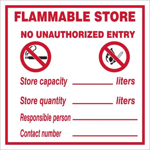Safety Sign 290x290mm Flammable Store 1's