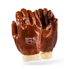 Gloves PVC Extra Brown Rough Palm Knitted Wrist