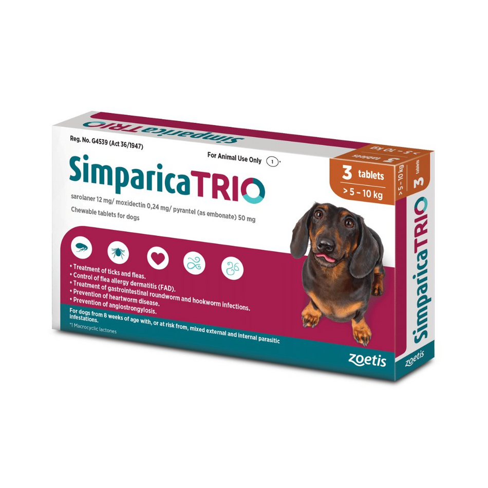 Zoetis 5.1kg – 10kg Light Brown Simparica TRIO for Dogs 3'S
