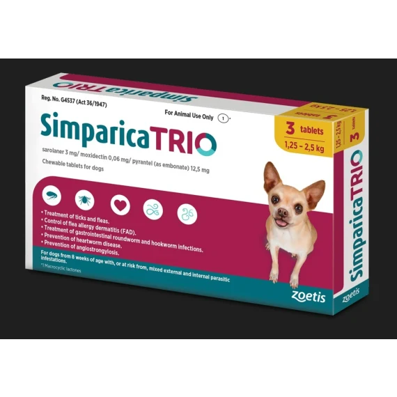 Simparica TRIO Gold for Dogs 1.25kg - 2.5kg  3'S