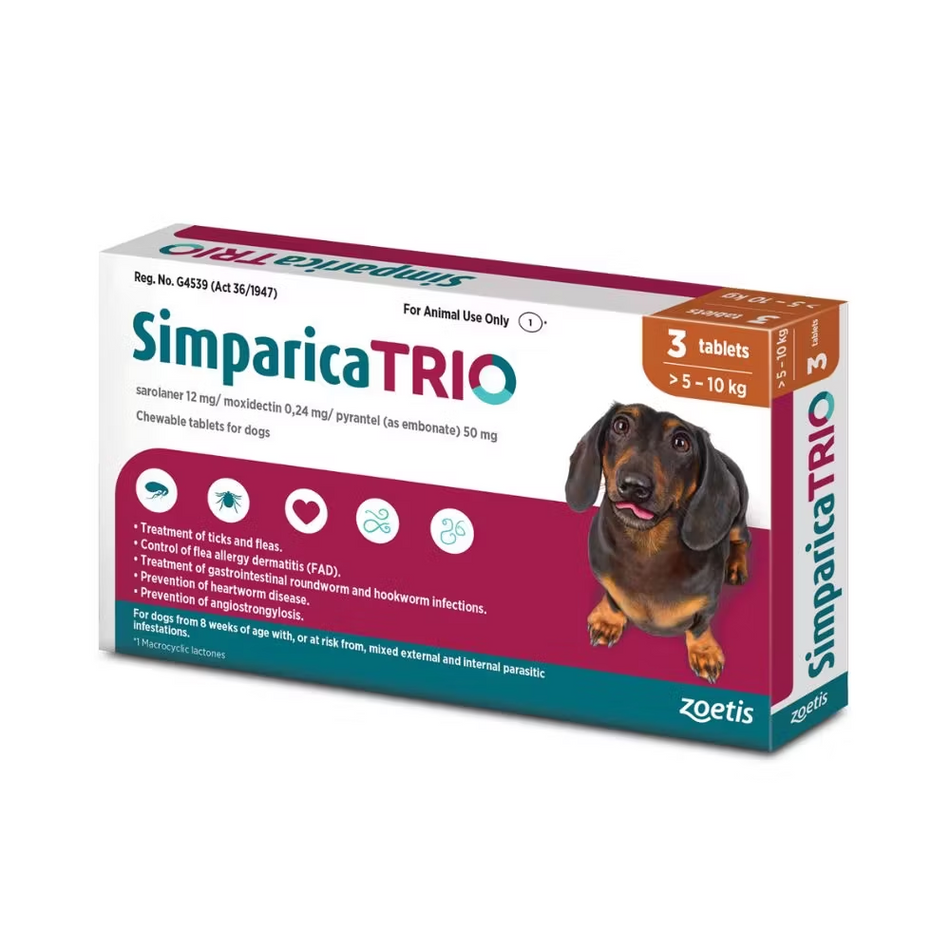 Simparica Trio 5.1KG - 10KG for Dogs Caramel