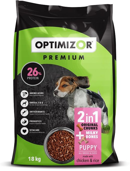 Optimizor Premium Dog Food  Puppy 2in1 Milky Bones 18Kg -