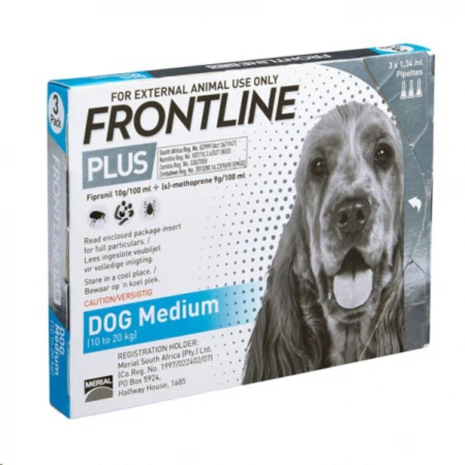 Frontline Plus Medium Dog Tick & Flea Treatment (10-20KG) 3 Pip